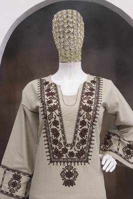 Taupe grey cotton flex embroidered kurta pant set 4