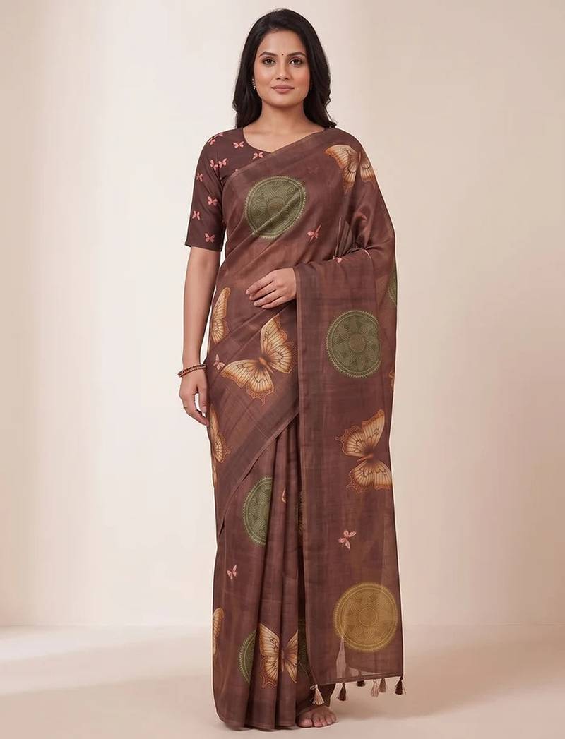 coffee erod soft with fancy digital print with tissue saree