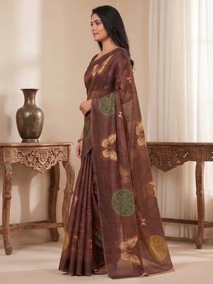 coffee erod soft with fancy digital print with tissue saree 2