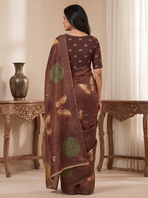 coffee erod soft with fancy digital print with tissue saree 3