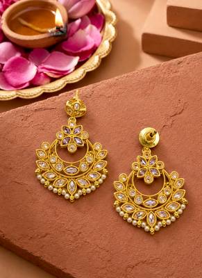 Fashionable flower and oval shape purple stone gold plated choker necklace set with maang tikka for women and girls 5