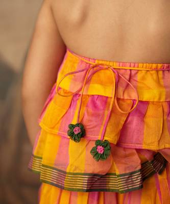 Yellow and pink cotton silk top and palazzo set 2
