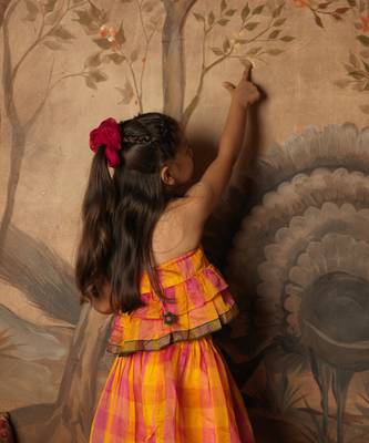 Yellow and pink cotton silk top and palazzo set 3