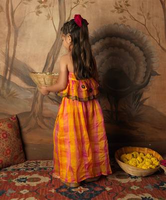 Yellow and pink cotton silk top and palazzo set 5
