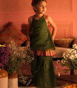 Green cotton silk top and sharara set
