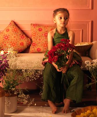 Green cotton silk top and sharara set 2