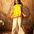 Yellow and off white solid cotton silk top and palazzo set