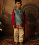 Blue and light purple striped cotton silk nehru jacket