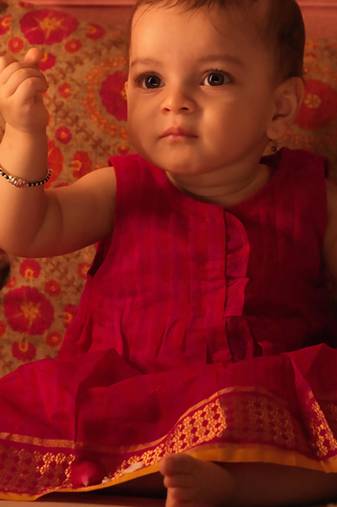 Pink and red cotton silk pleated dress
