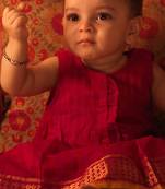 Pink and red cotton silk pleated dress