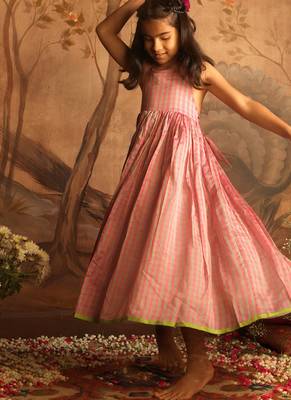 Pink and light blue cotton silk dress 1