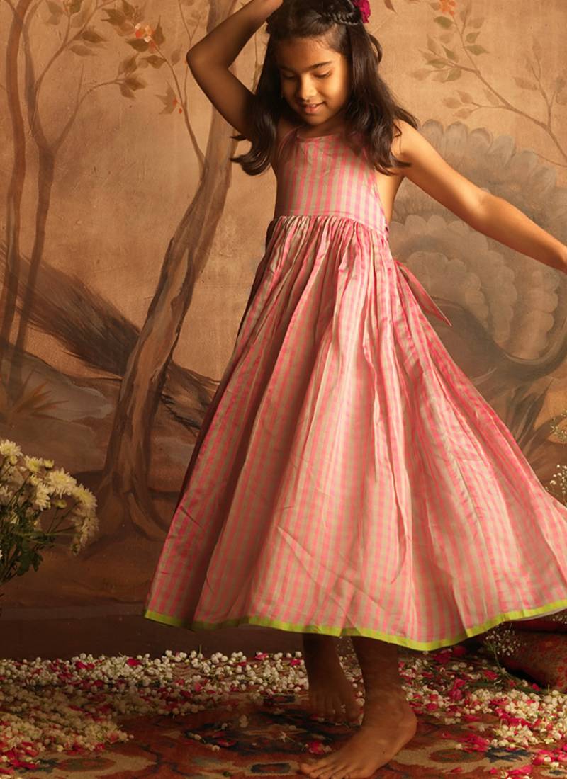 Pink and light blue cotton silk dress