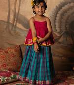 Pink top and multicolor cotton silk lehenga set