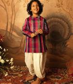Purple and multicolor cotton silk side button kurta