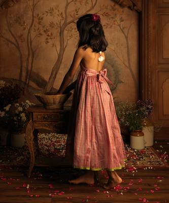 Pink and light blue cotton silk dress 2