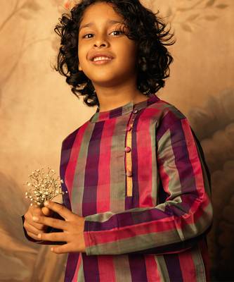Purple and multicolor cotton silk side button kurta 2