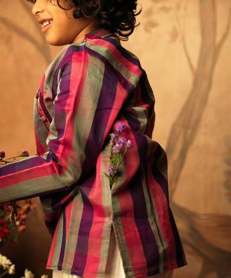 Purple and multicolor cotton silk side button kurta 3