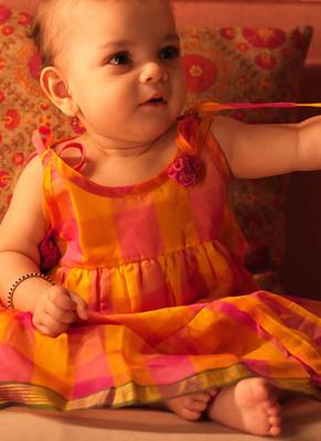 Yellow and pink cotton silk tiered dress 4