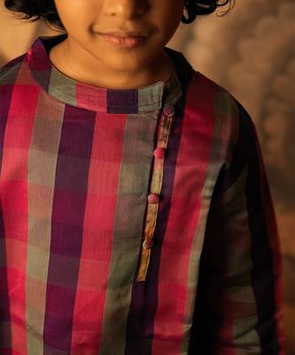 Purple and multicolor cotton silk side button kurta 4