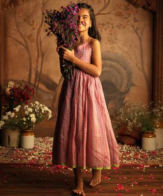 Pink and light blue cotton silk dress 5