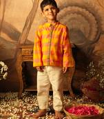Yellow and pink cotton silk jodhpuri kurta