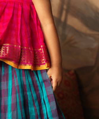 Pink top and multicolor cotton silk lehenga set 5