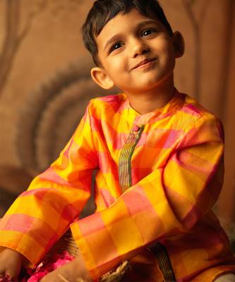 Yellow and pink cotton silk jodhpuri kurta 3