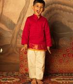 Pink and red cotton silk kurta