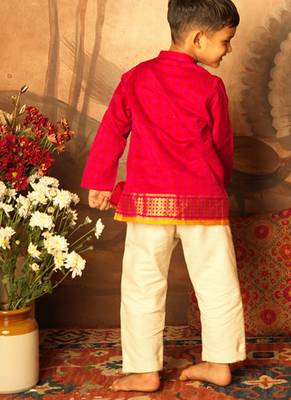 Pink and red cotton silk kurta 2