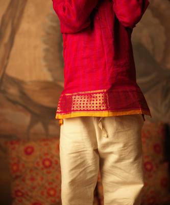 Pink and red cotton silk kurta 3