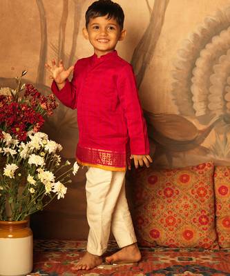 Pink and red cotton silk kurta 4