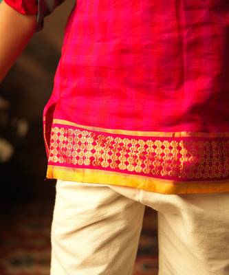 Pink and red cotton silk kurta 5
