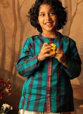 Blue and purple cotton silk jodhpuri kurta 1