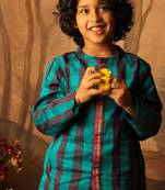 Blue and purple cotton silk jodhpuri kurta