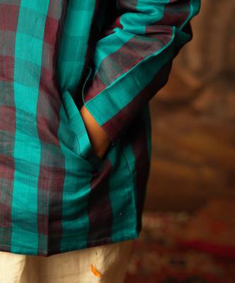 Blue and purple cotton silk jodhpuri kurta 3
