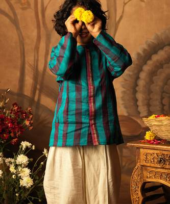 Blue and purple cotton silk jodhpuri kurta 4