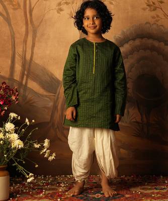 Green cotton silk textured kurta 1