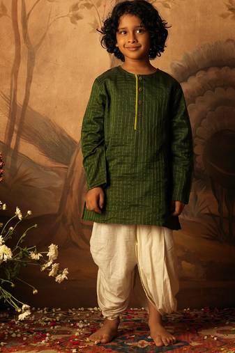 Green cotton silk textured kurta