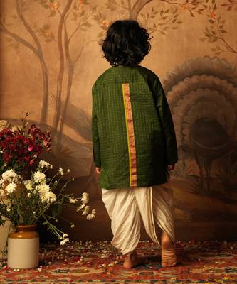 Green cotton silk textured kurta 2