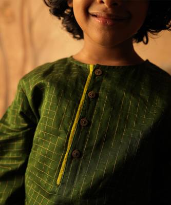 Green cotton silk textured kurta 3
