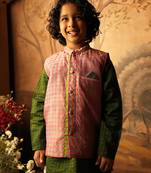 Pink and light blue cotton silk nehru jacket