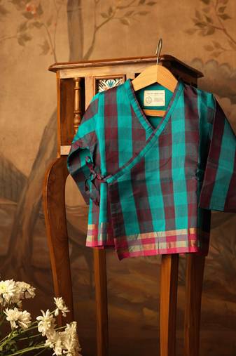Blue and purple cotton silk angrakha kurta