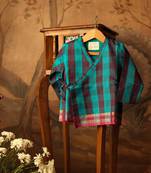 Blue and purple cotton silk angrakha kurta