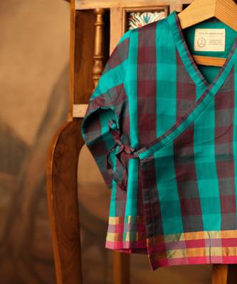 Blue and purple cotton silk angrakha kurta 3