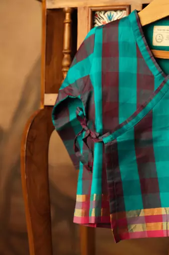 Blue and purple cotton silk angrakha kurta