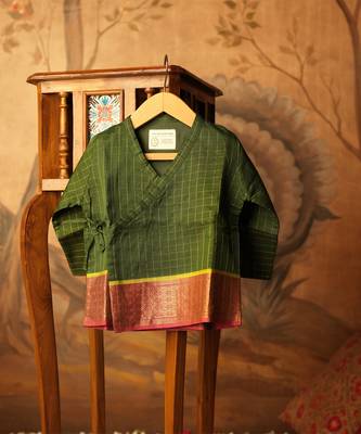 Green cotton silk angrakha kurta 1