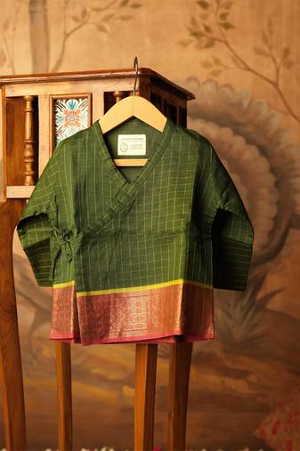 Green cotton silk angrakha kurta