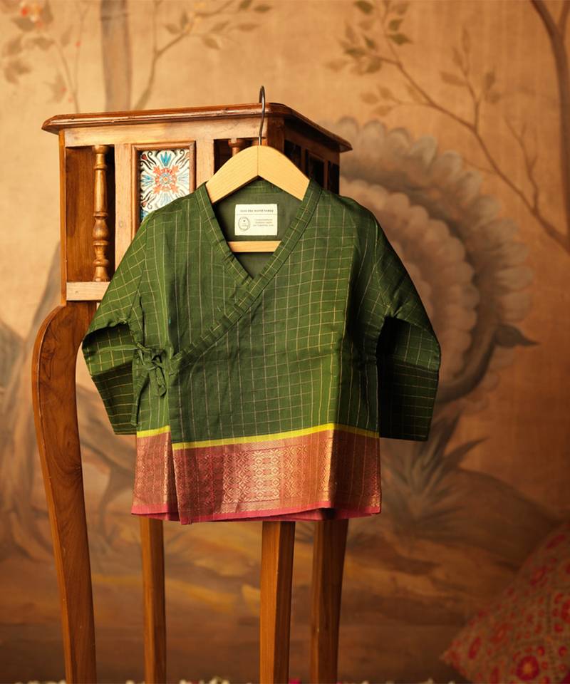 Green cotton silk angrakha kurta