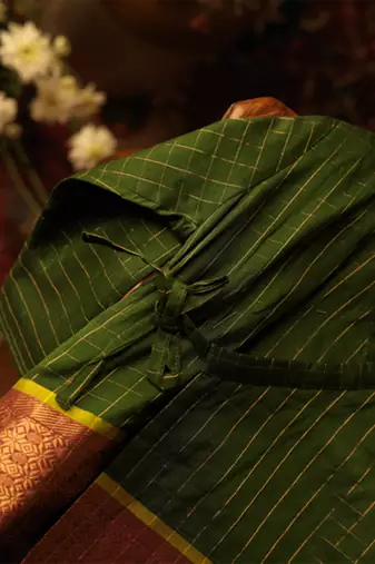 Green cotton silk angrakha kurta