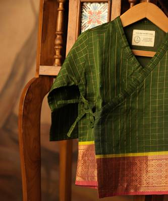 Green cotton silk angrakha kurta 3